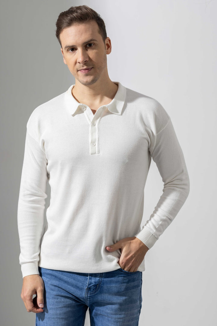 White Premium Flat Knit Polo T-Shirt