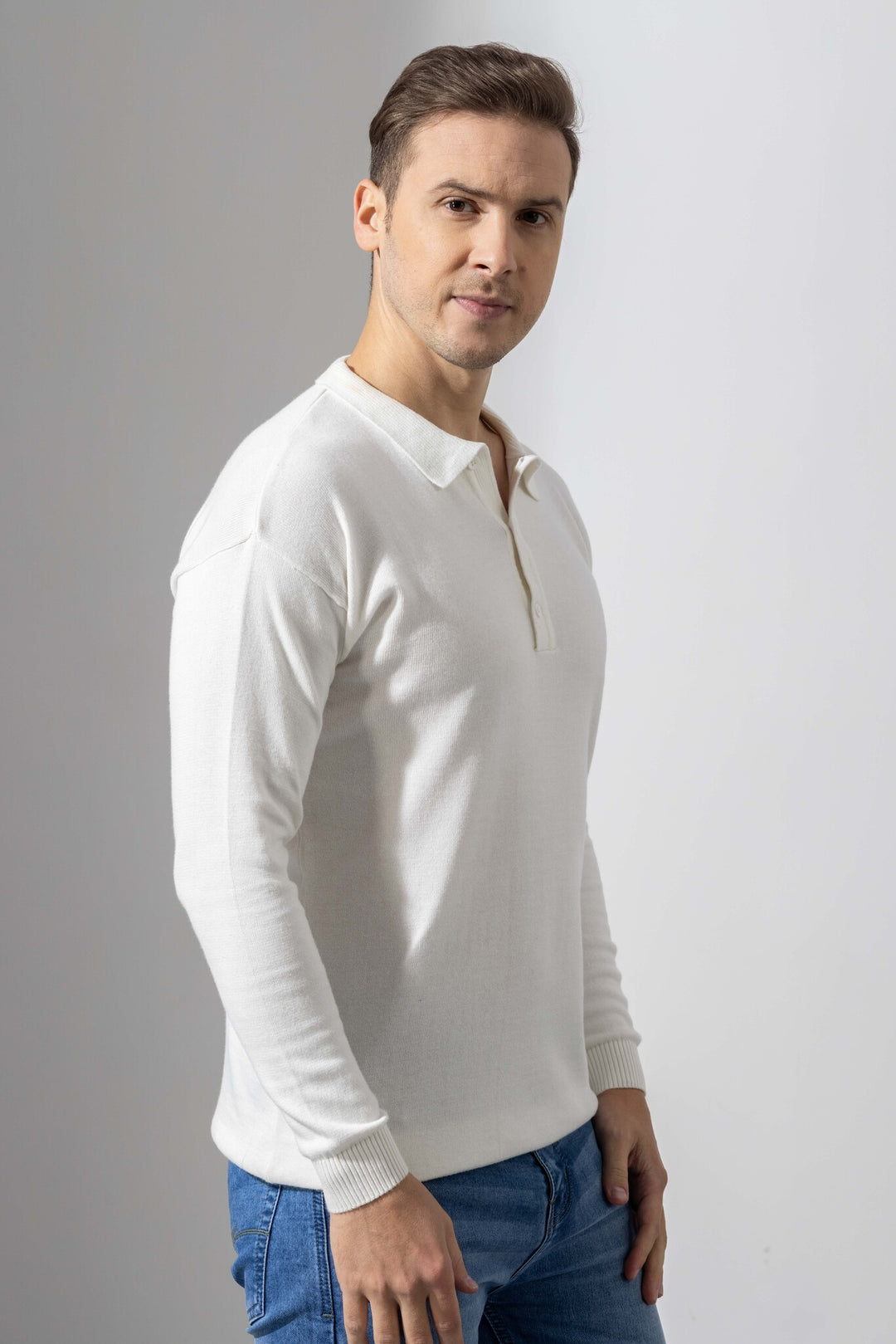 White Premium Flat Knit Polo T-Shirt