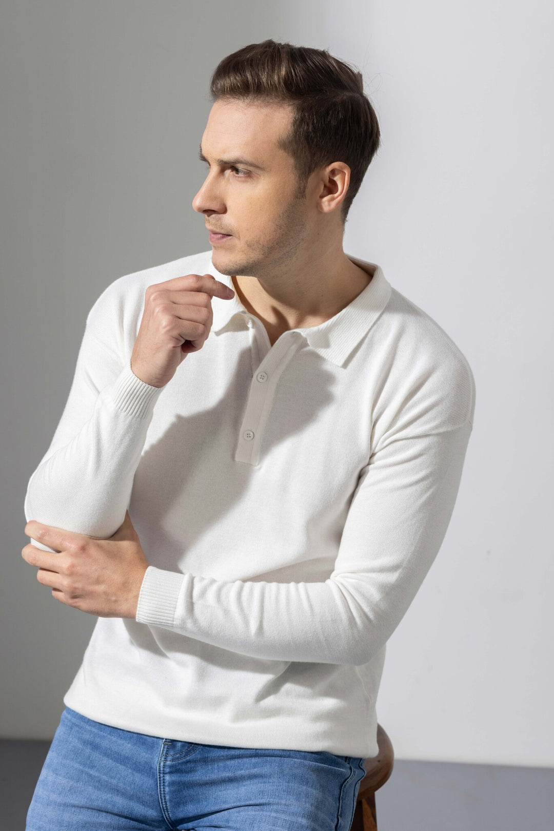 White Premium Flat Knit Polo T-Shirt