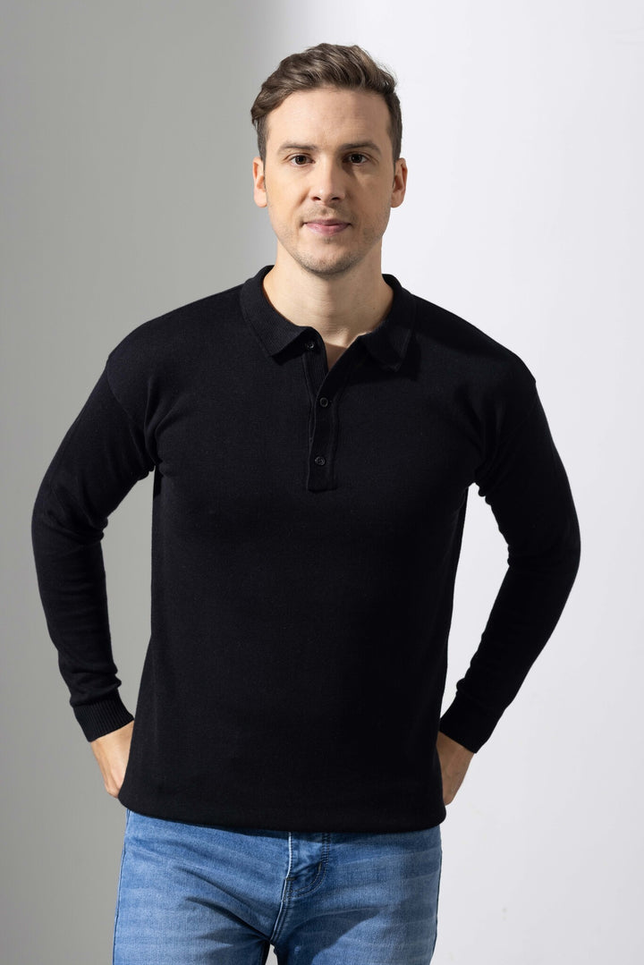 Black Premium Flat Knit Polo T-Shirt