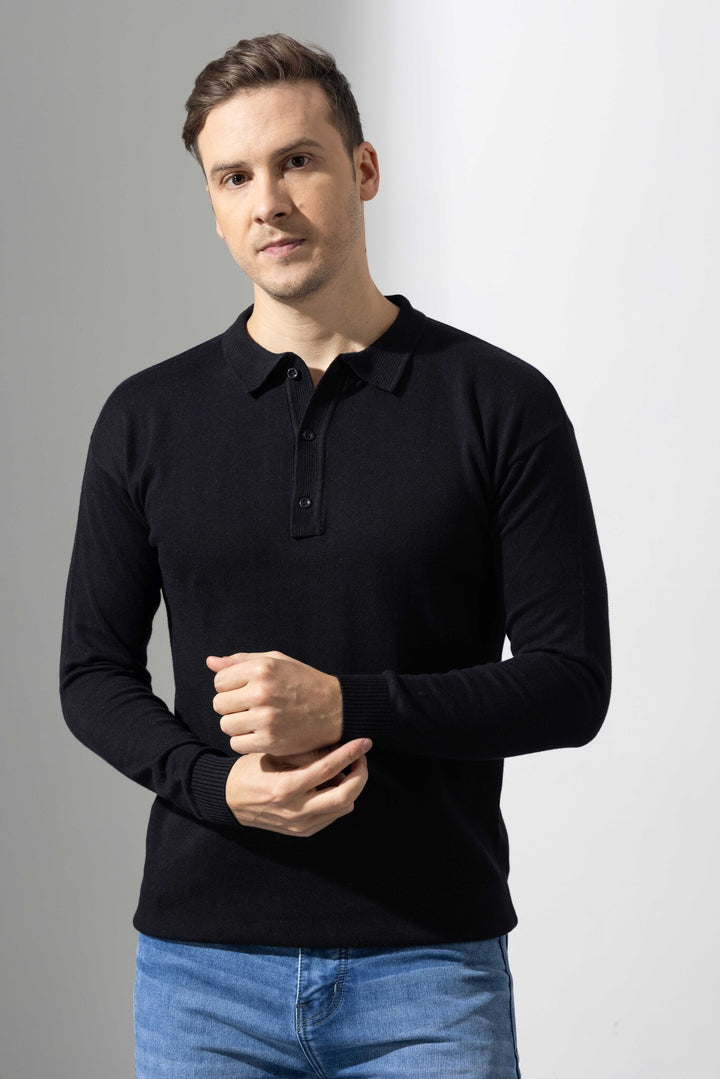 Black Premium Flat Knit Polo T-Shirt