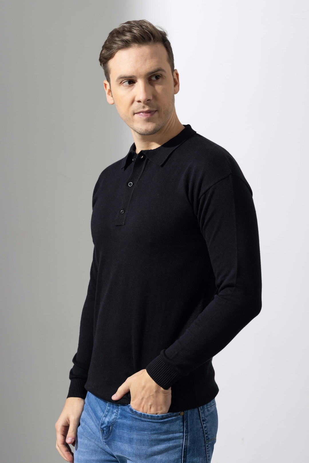 Black Premium Flat Knit Polo T-Shirt