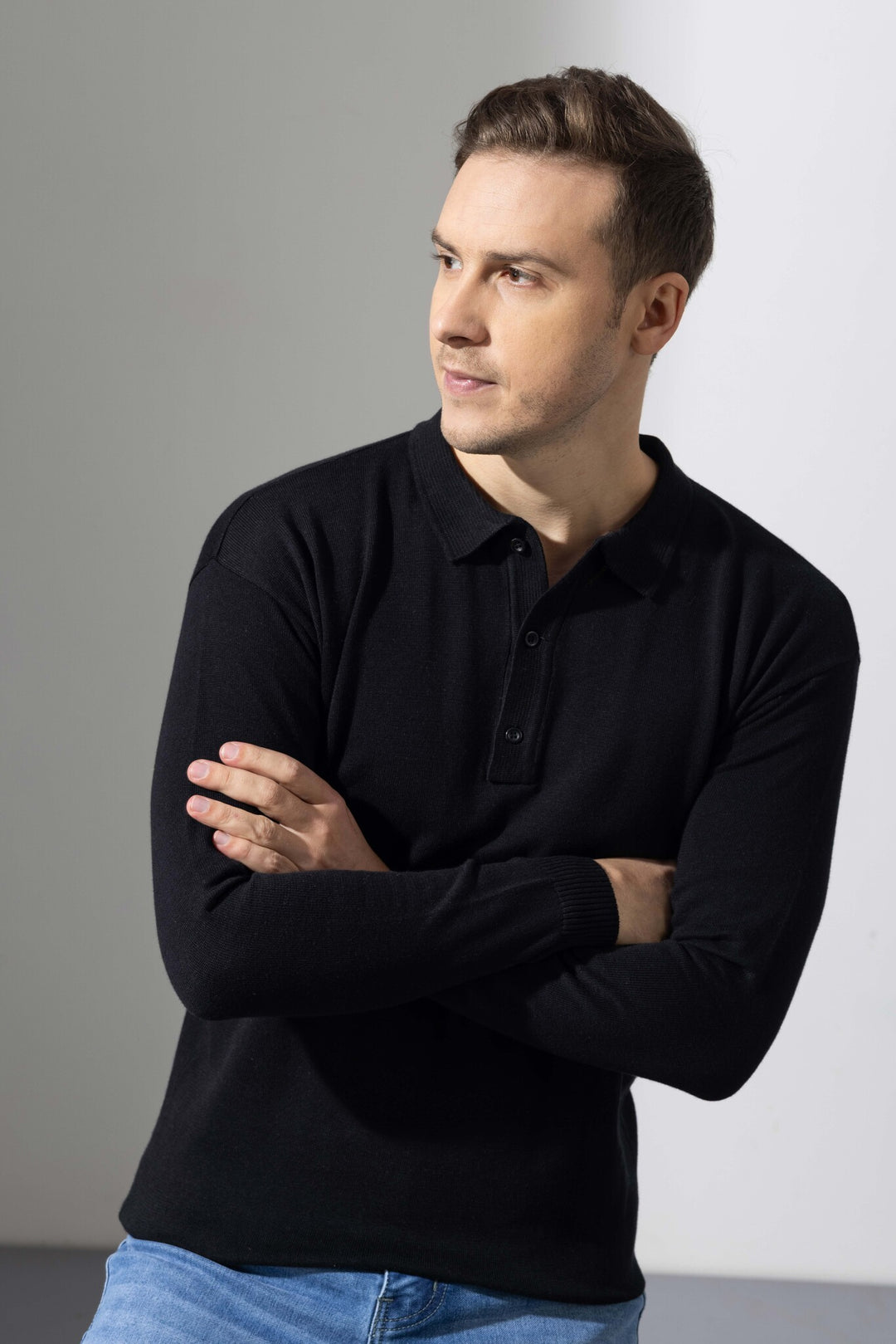 Black Premium Flat Knit Polo T-Shirt