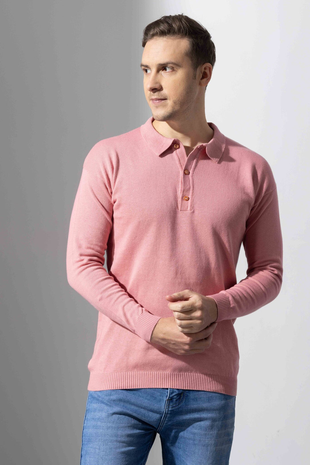 Pink Premium Flat Knit Polo T-Shirt