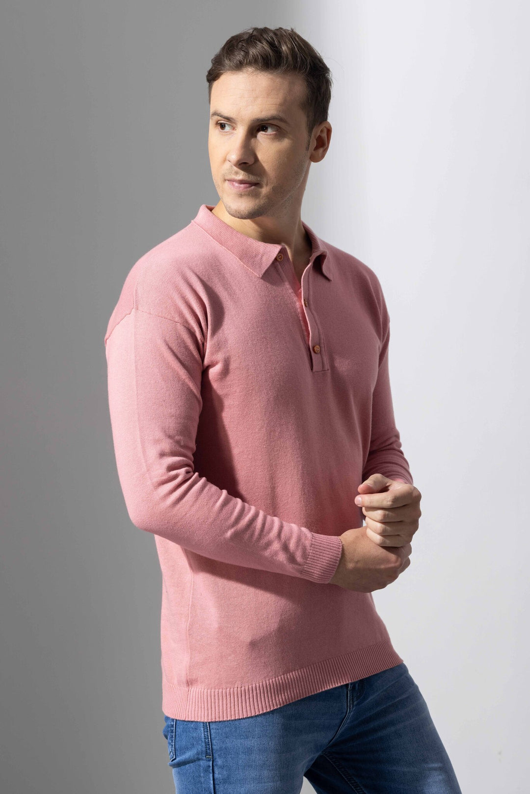 Pink Premium Flat Knit Polo T-Shirt