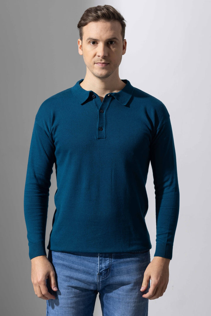 Turquoise Blue Premium Flat Knit Polo T-Shirt