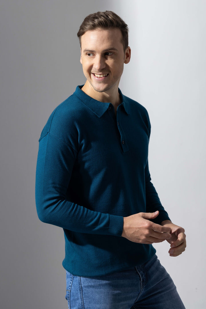 Turquoise Blue Premium Flat Knit Polo T-Shirt