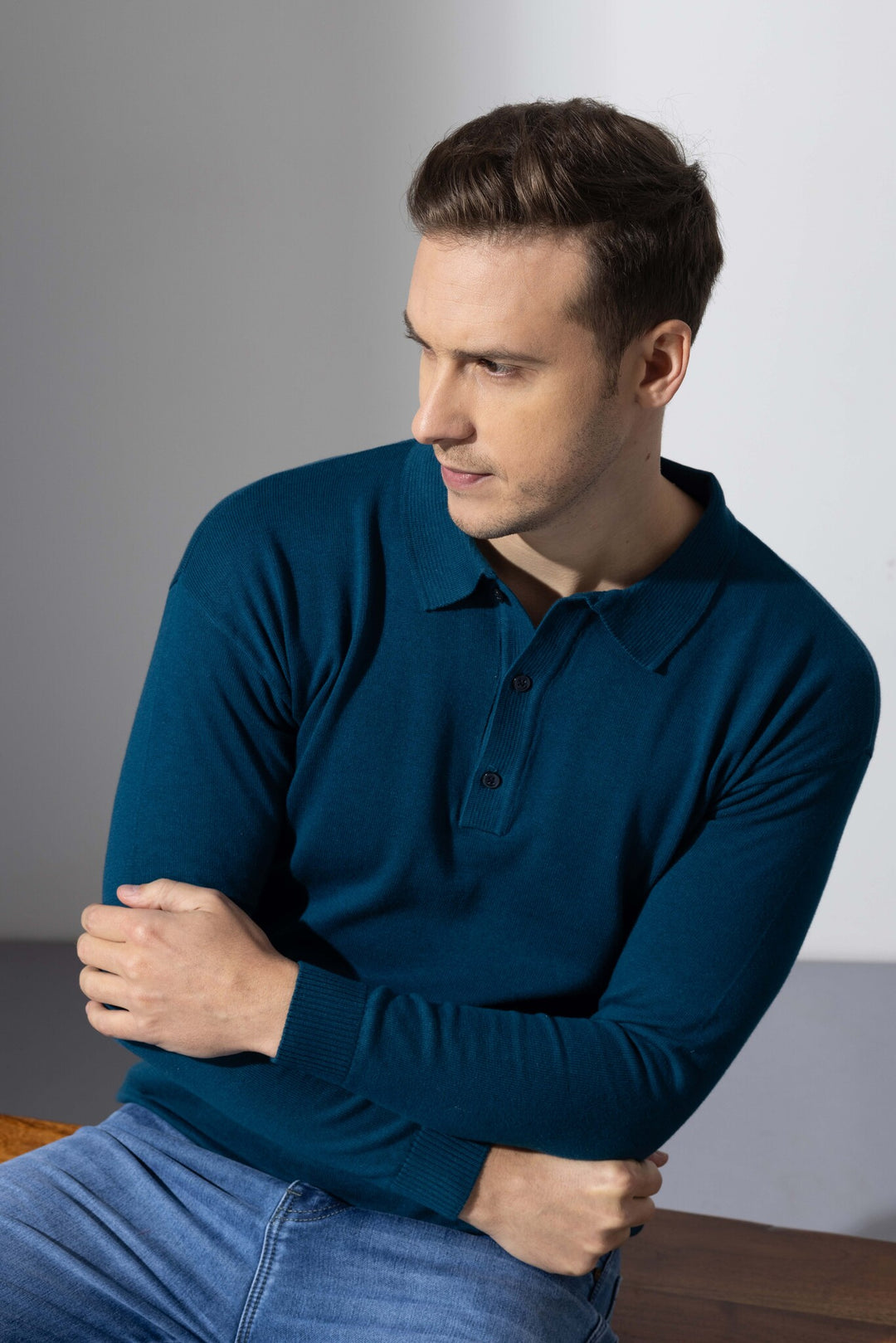 Turquoise Blue Premium Flat Knit Polo T-Shirt