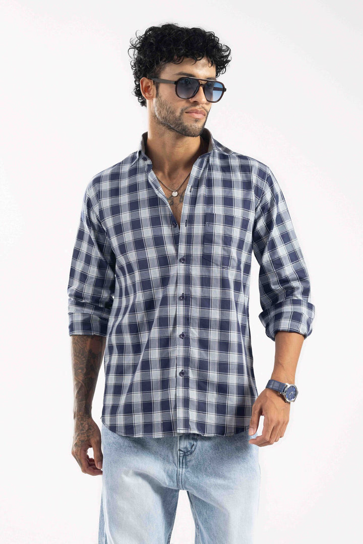 Navy Blue Checked Full Sleeve Casual Shirt