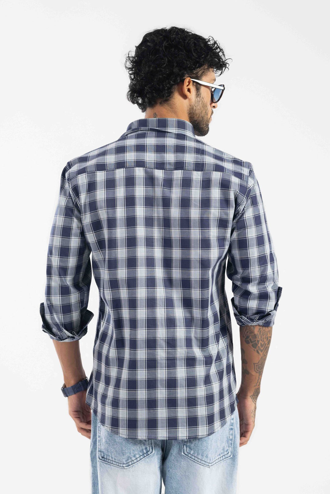 Navy Blue Checked Full Sleeve Casual Shirt