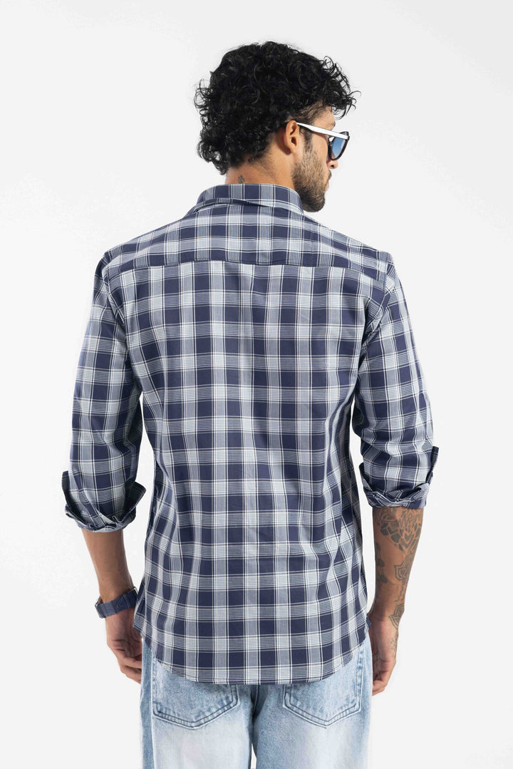 Navy Blue Checked Full Sleeve Casual Shirt