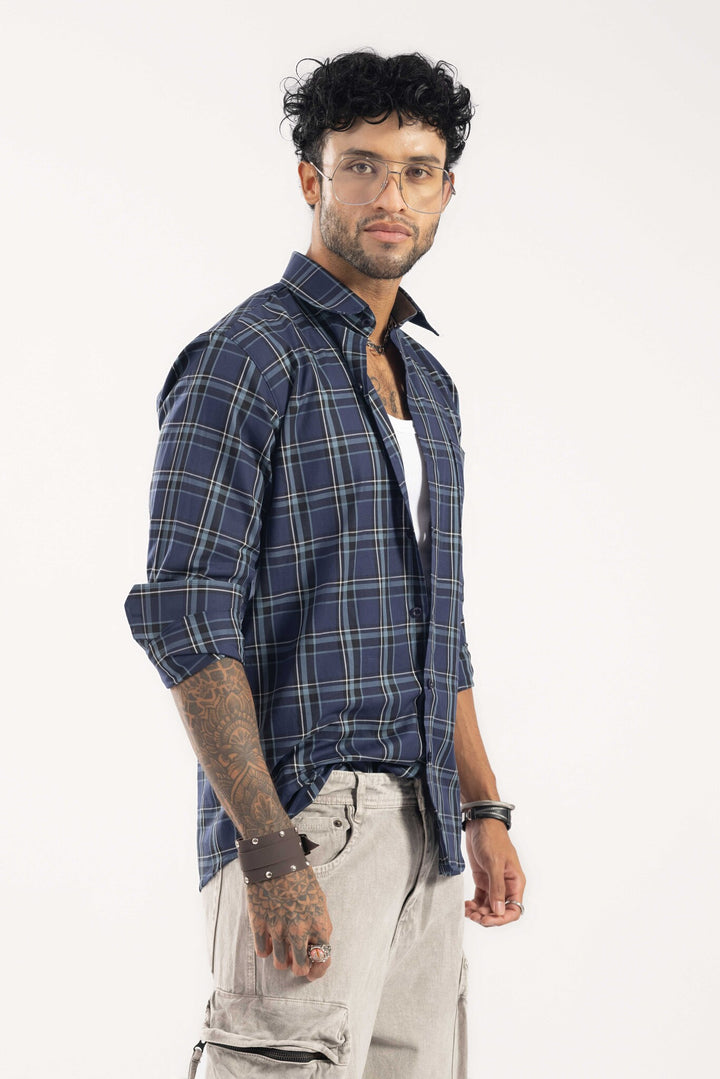 Navy-Color Plaid Checked Casual Shirt