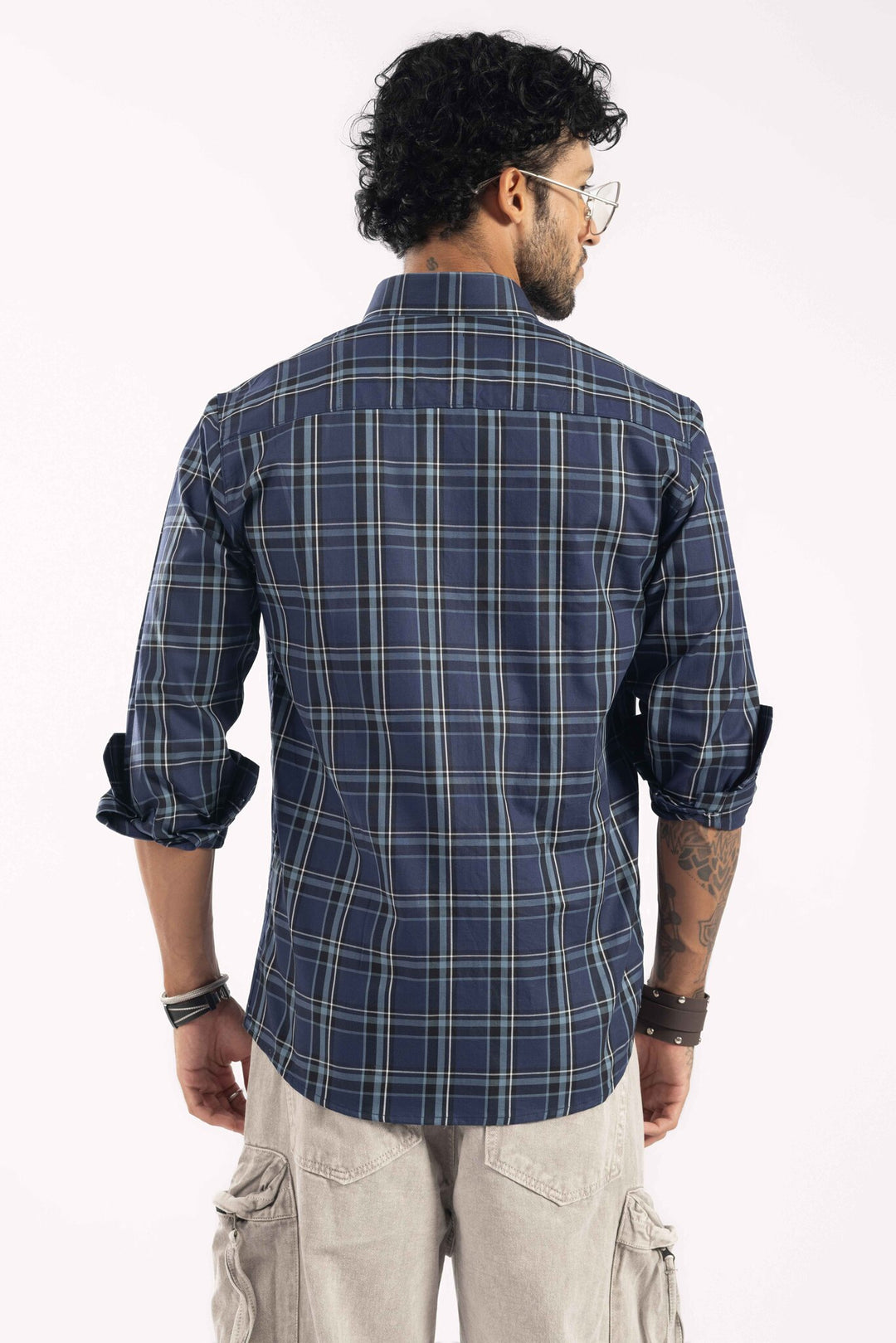 Navy-Color Plaid Checked Casual Shirt