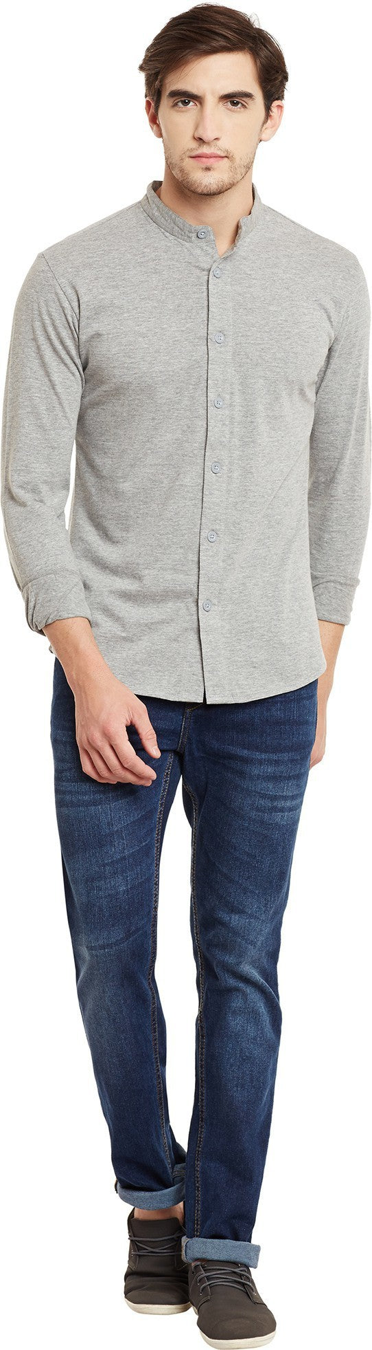 Grey Melange Knitted Shirt