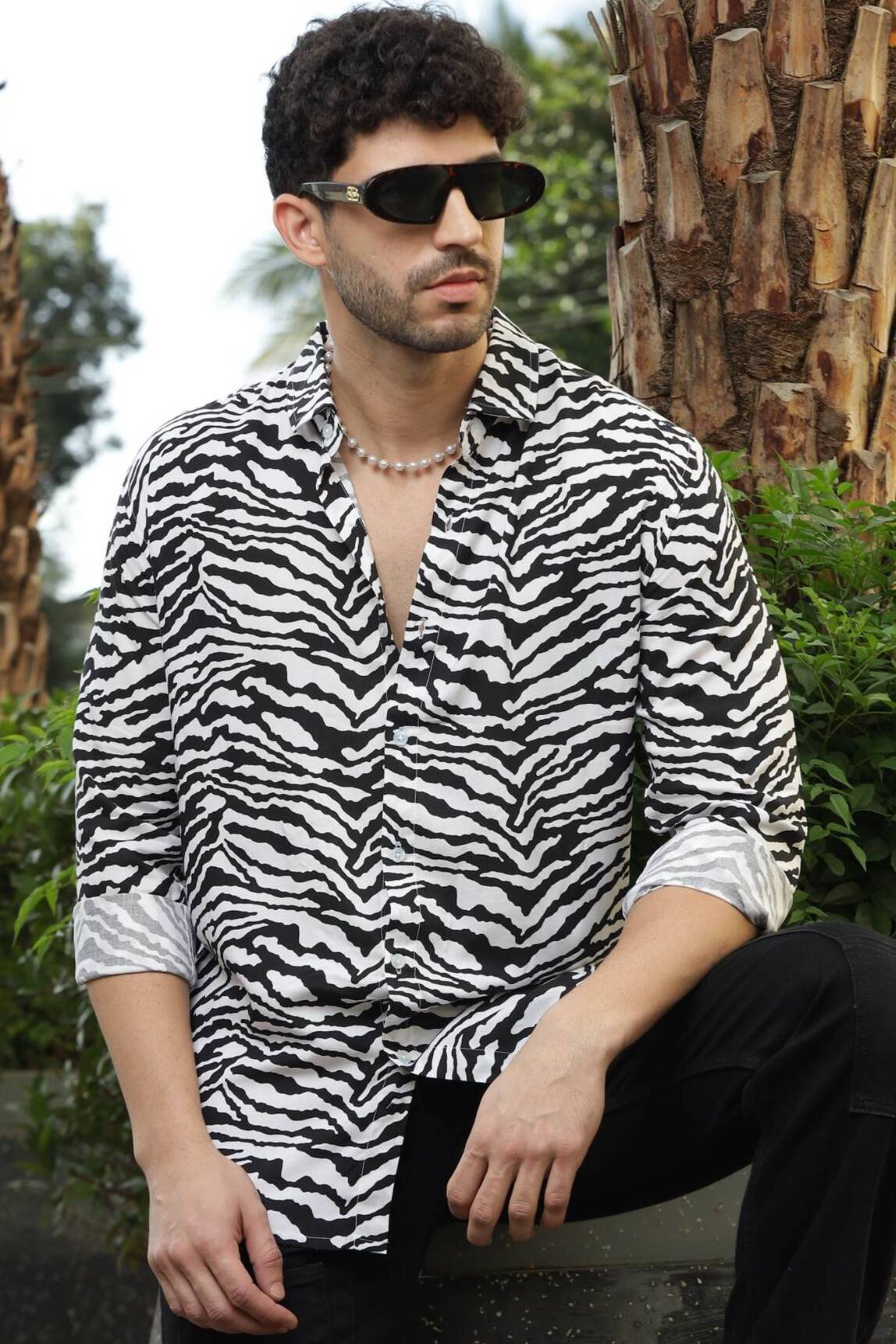 Black "Zebra" Rayon Shirt