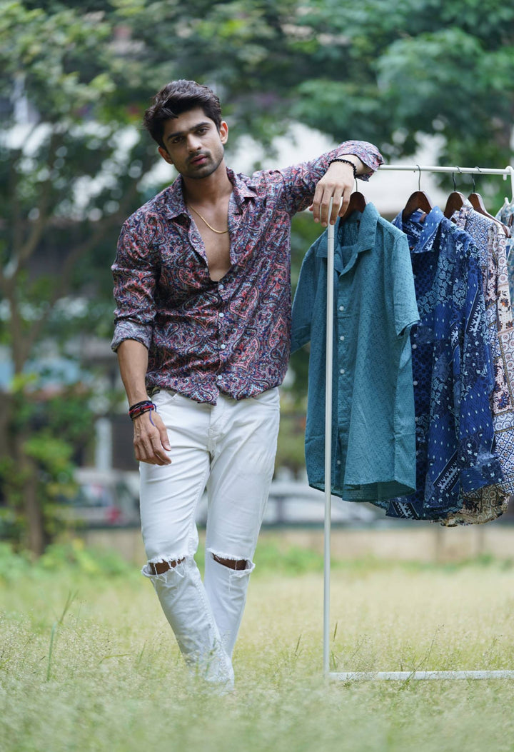 Navy "Boho" Rayon Shirt