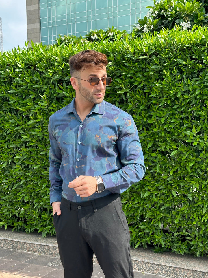 Navy Blue Dyed Shade Cotton Shirt