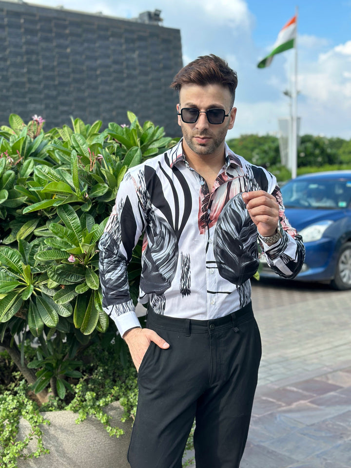 White Black Floral Cotton Shirt