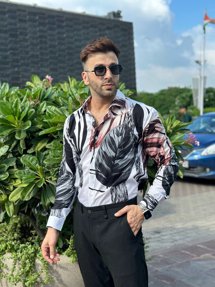 White Black Floral Cotton Shirt