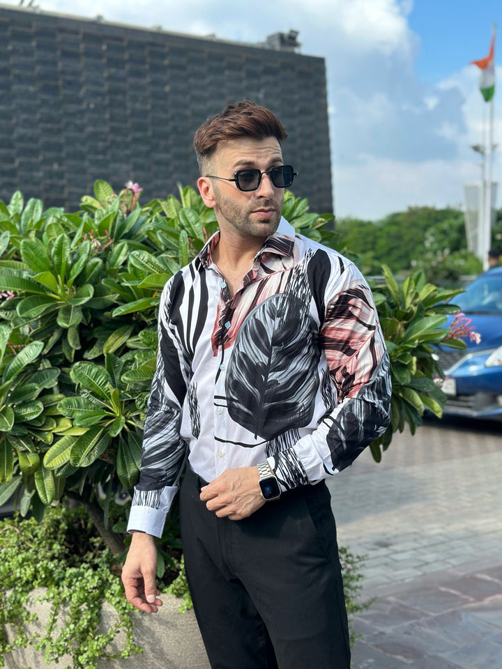 White Black Floral Cotton Shirt