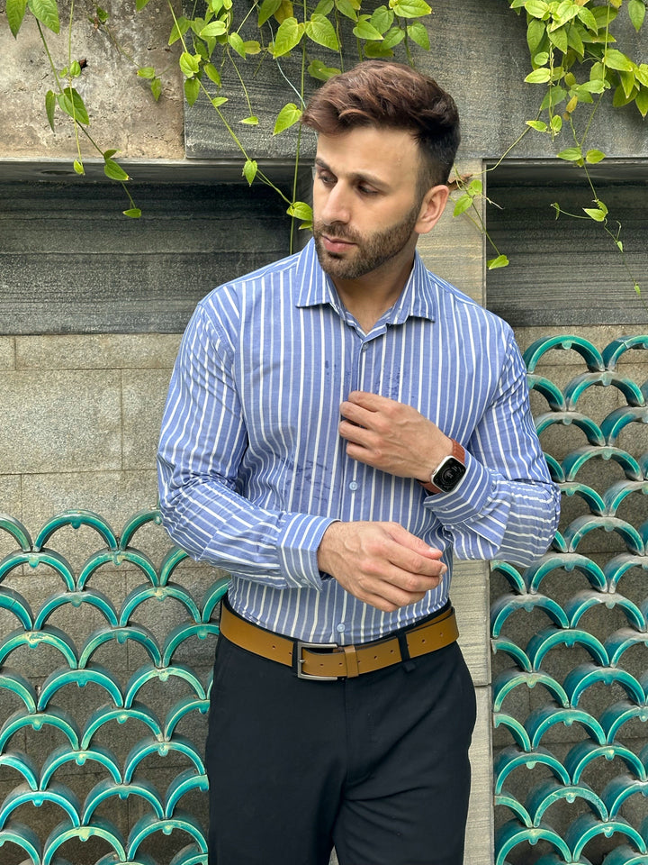Blue White Striper Cotton Formal Shirt