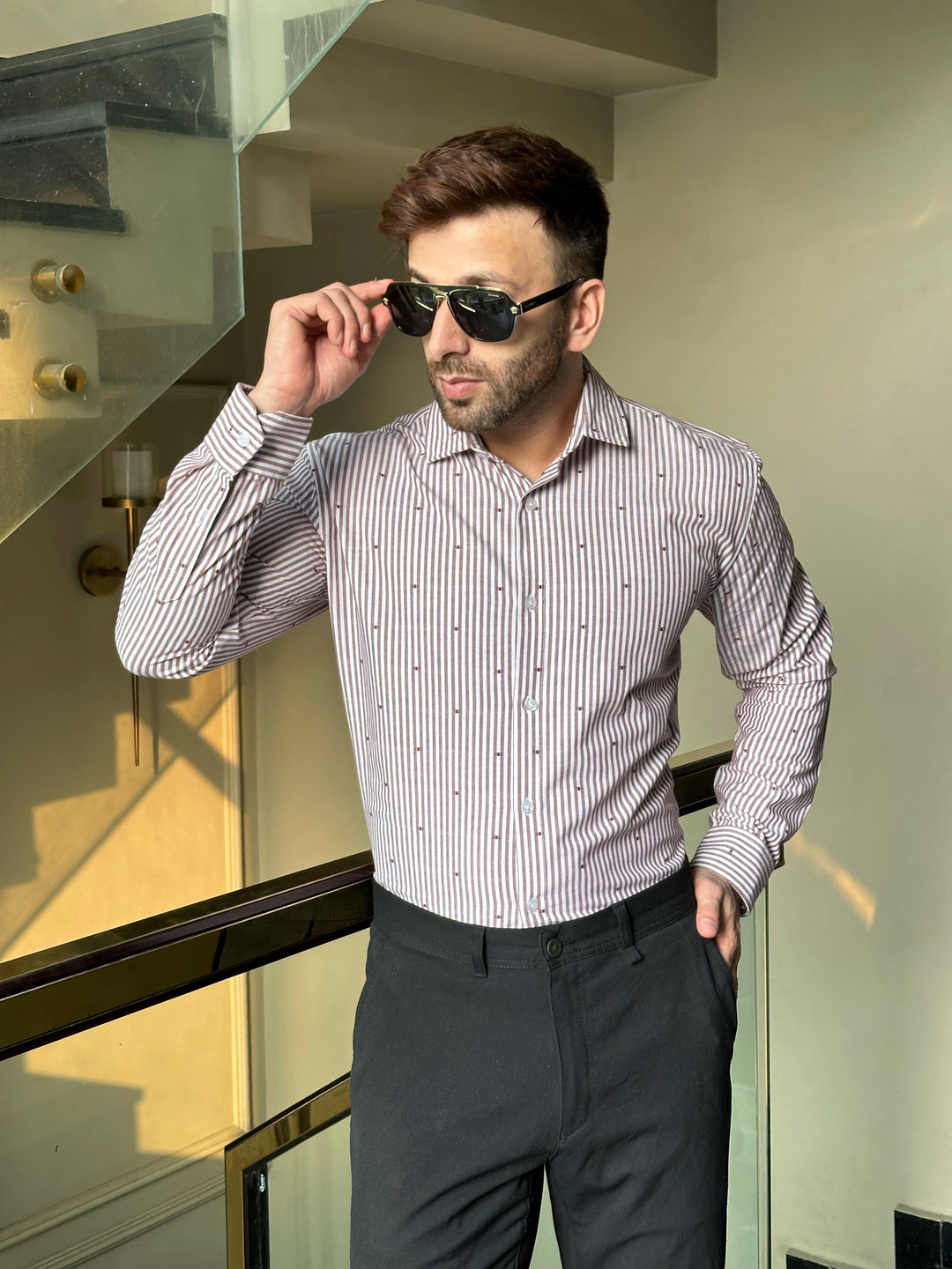 Brown Striper Cotton Shirt