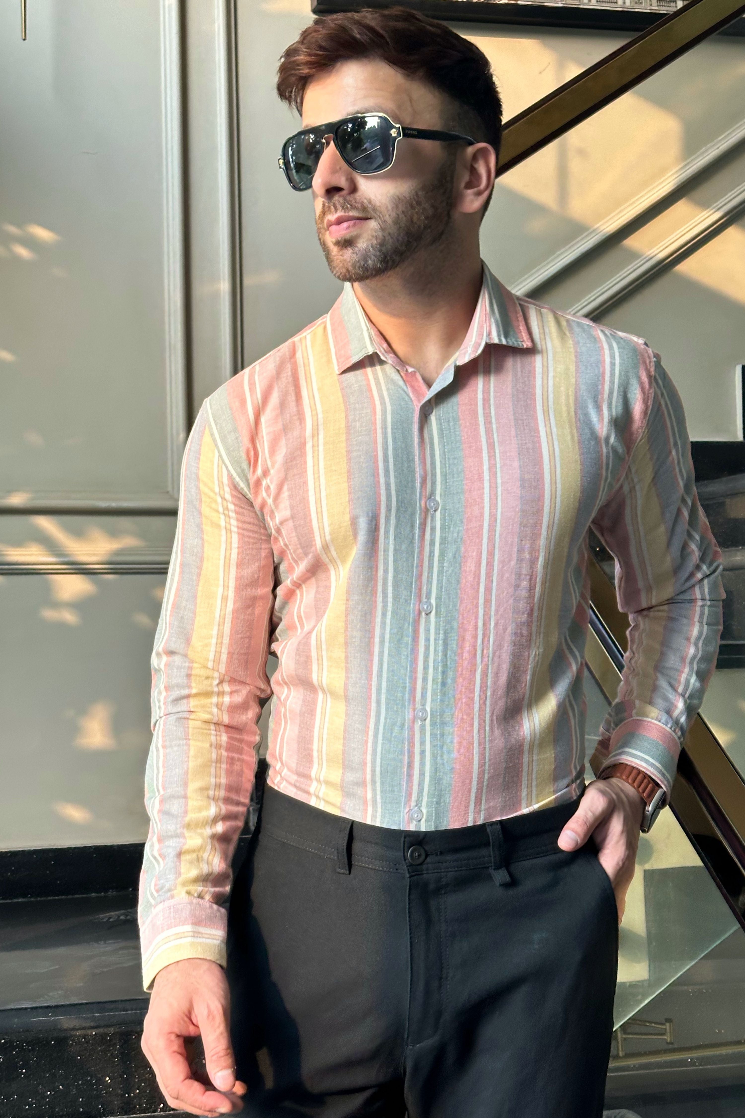 Multicolor "Rainbow" Stripe Cotton Shirt