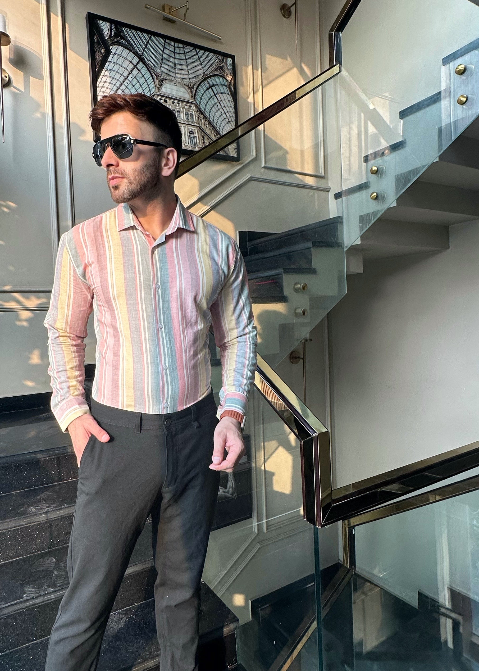 Multicolor "Rainbow" Stripe Cotton Shirt