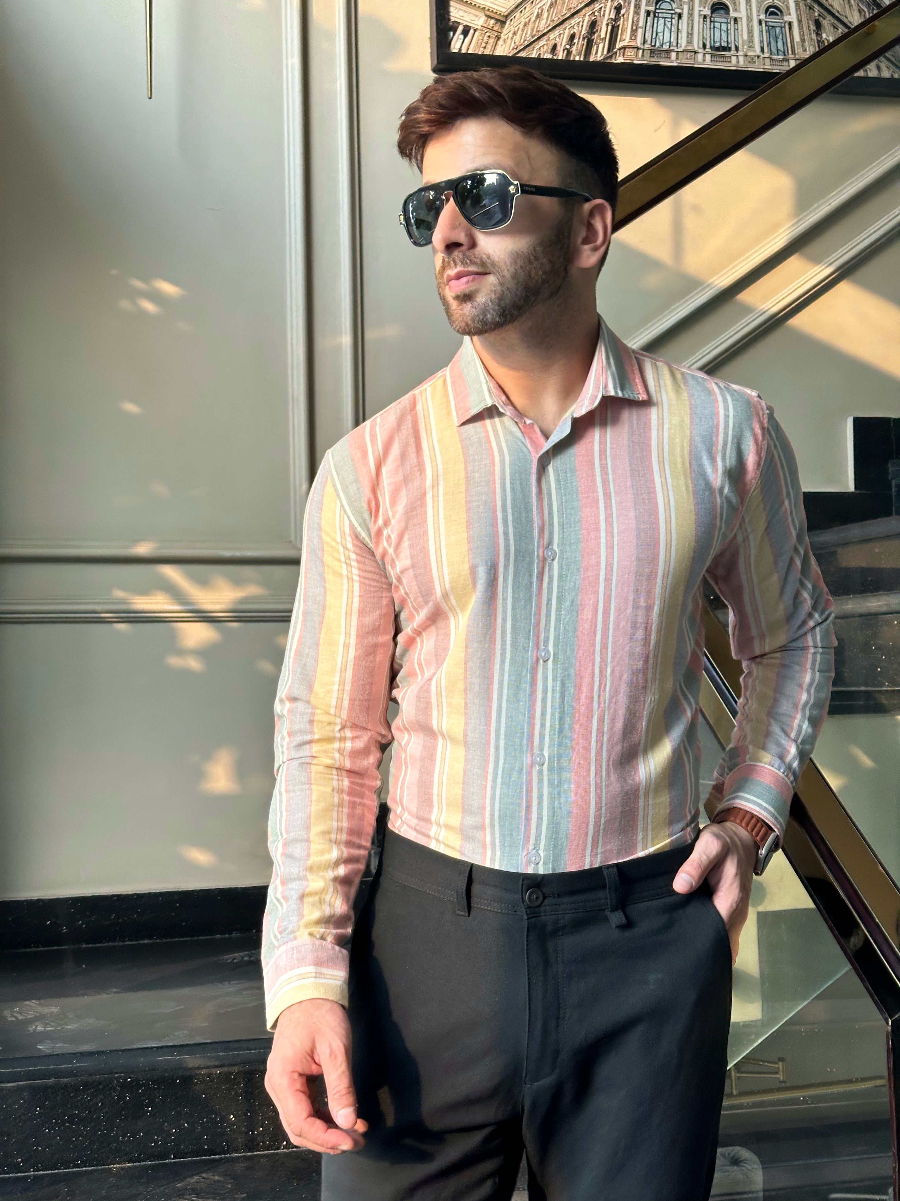 Multicolor "Rainbow" Stripe Cotton Shirt
