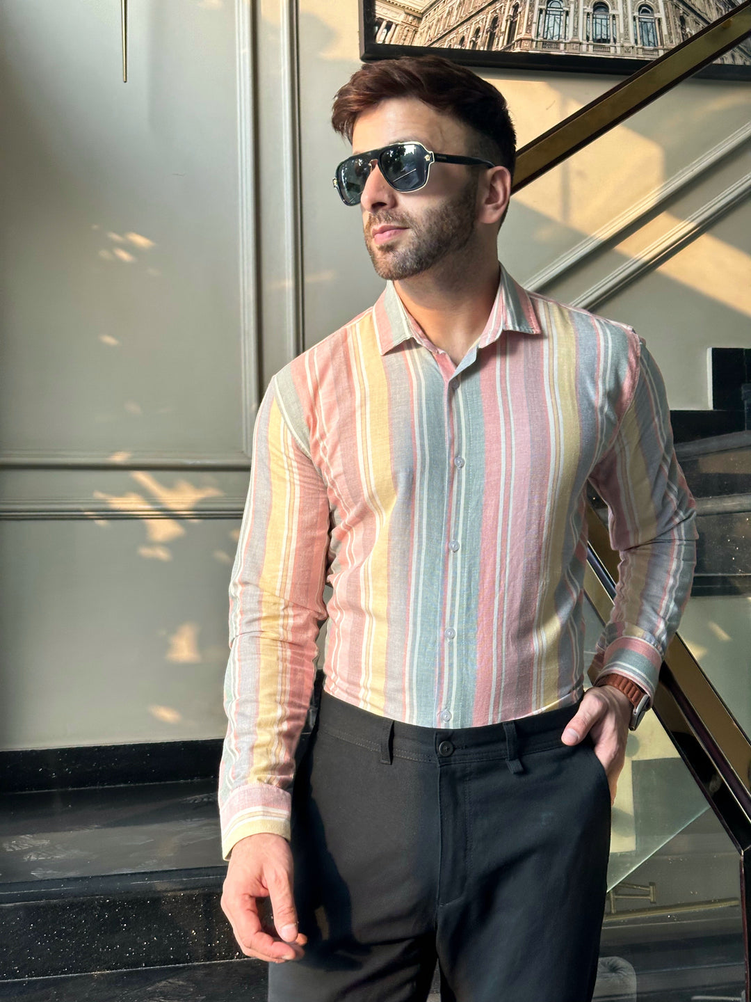 Multicolor "Rainbow" Stripe Cotton Shirt