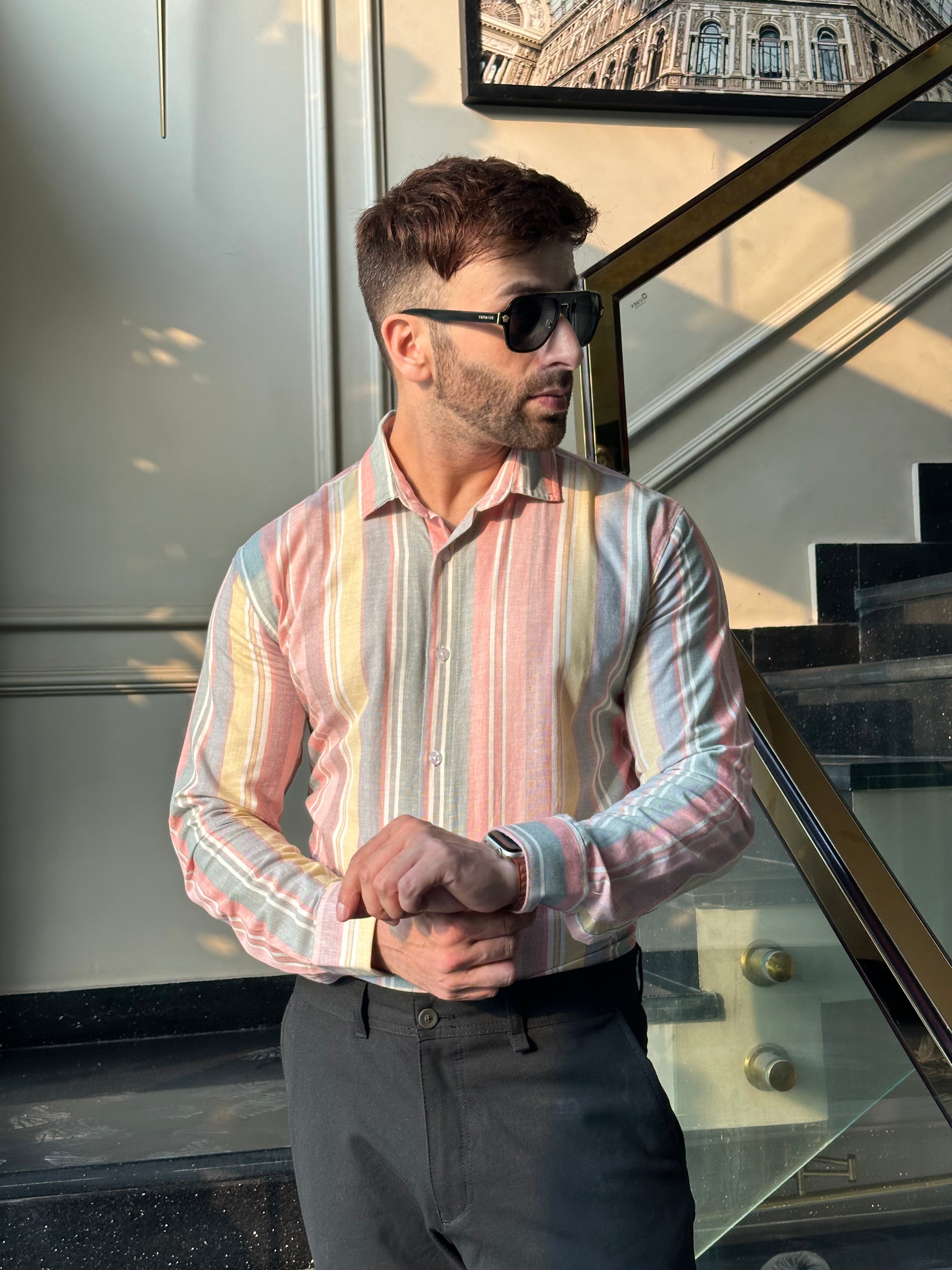 Multicolor "Rainbow" Stripe Cotton Shirt