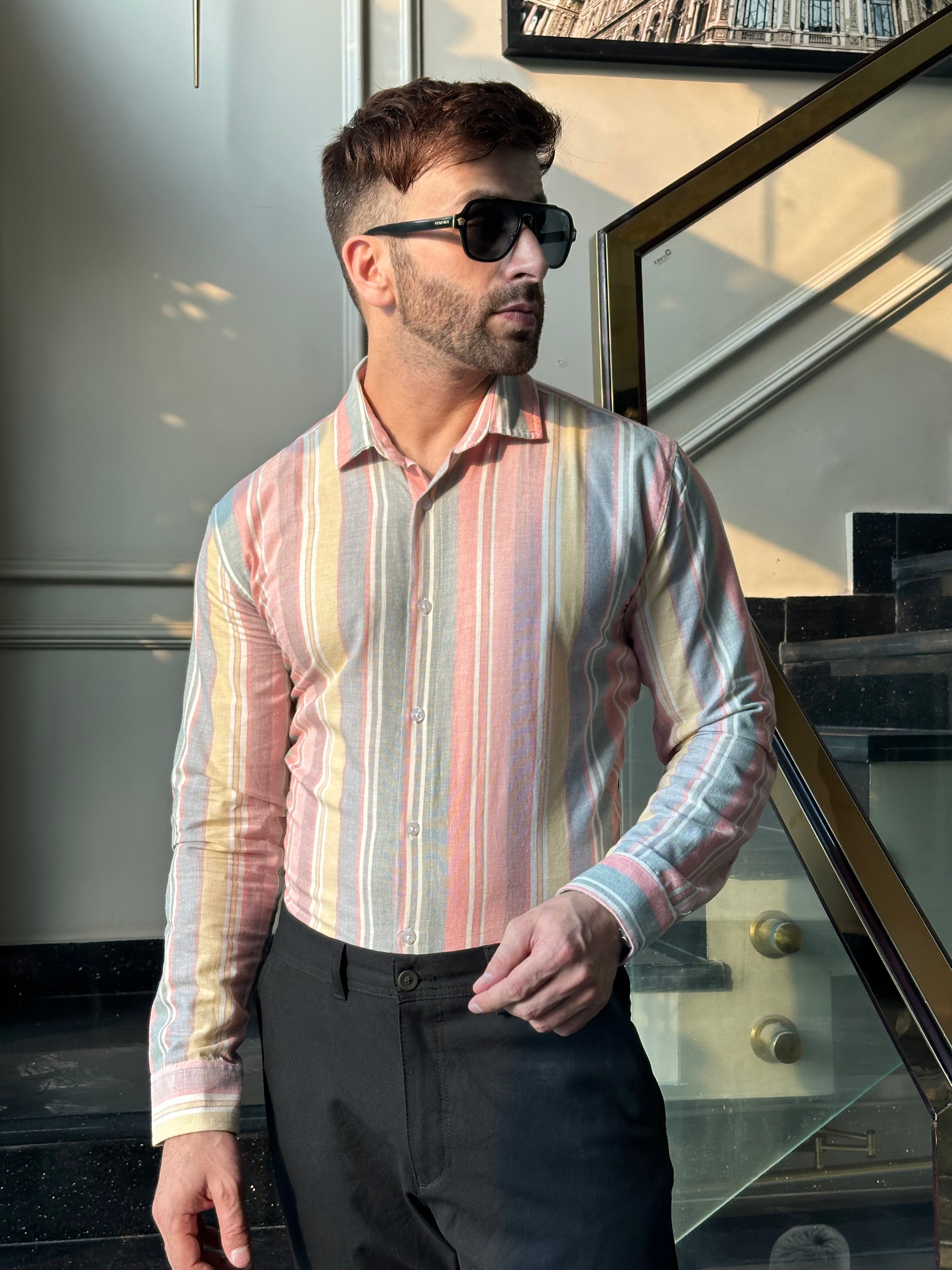 Multicolor "Rainbow" Stripe Cotton Shirt