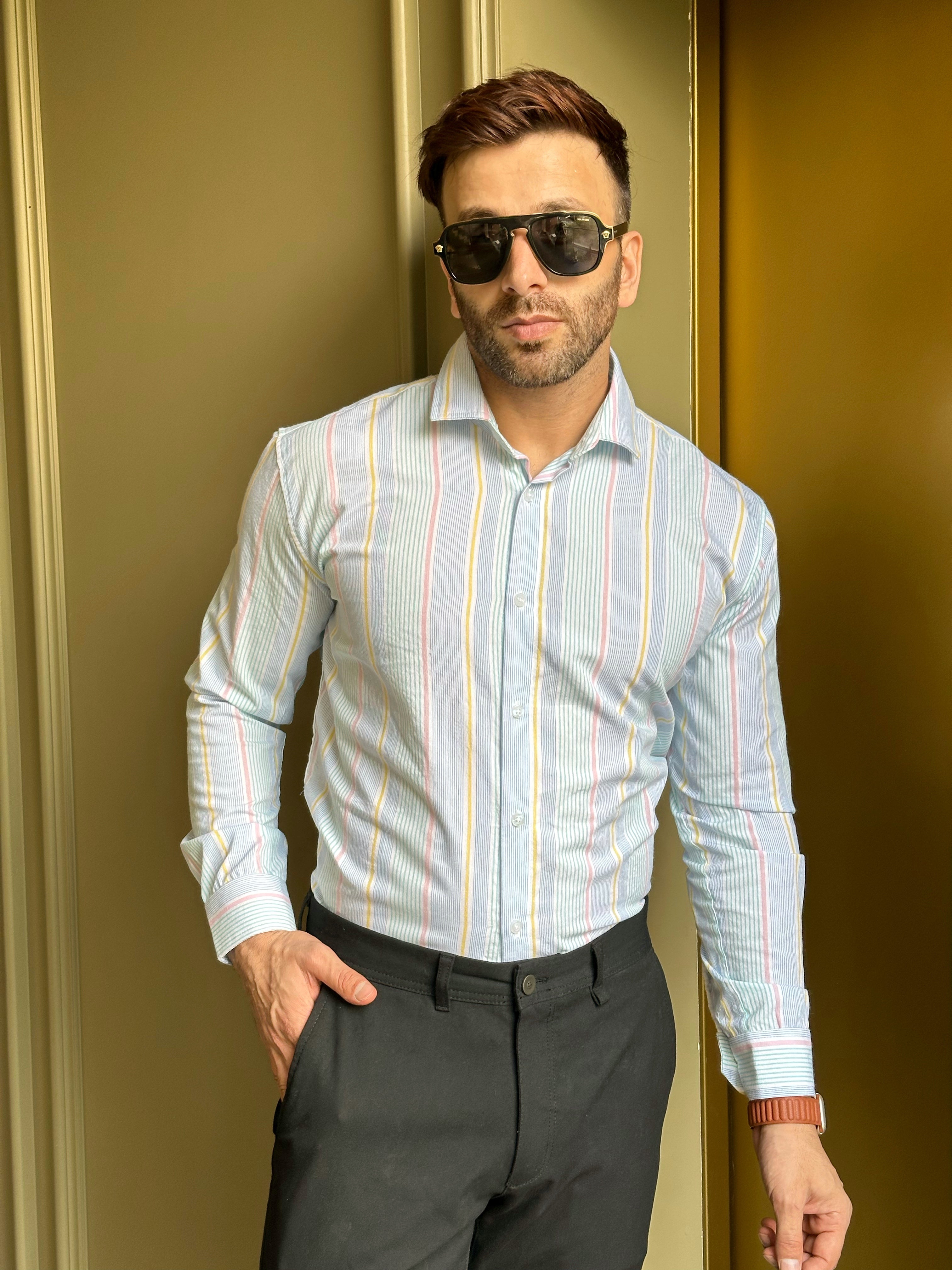 White Colored Stripe Cotton Shirt
