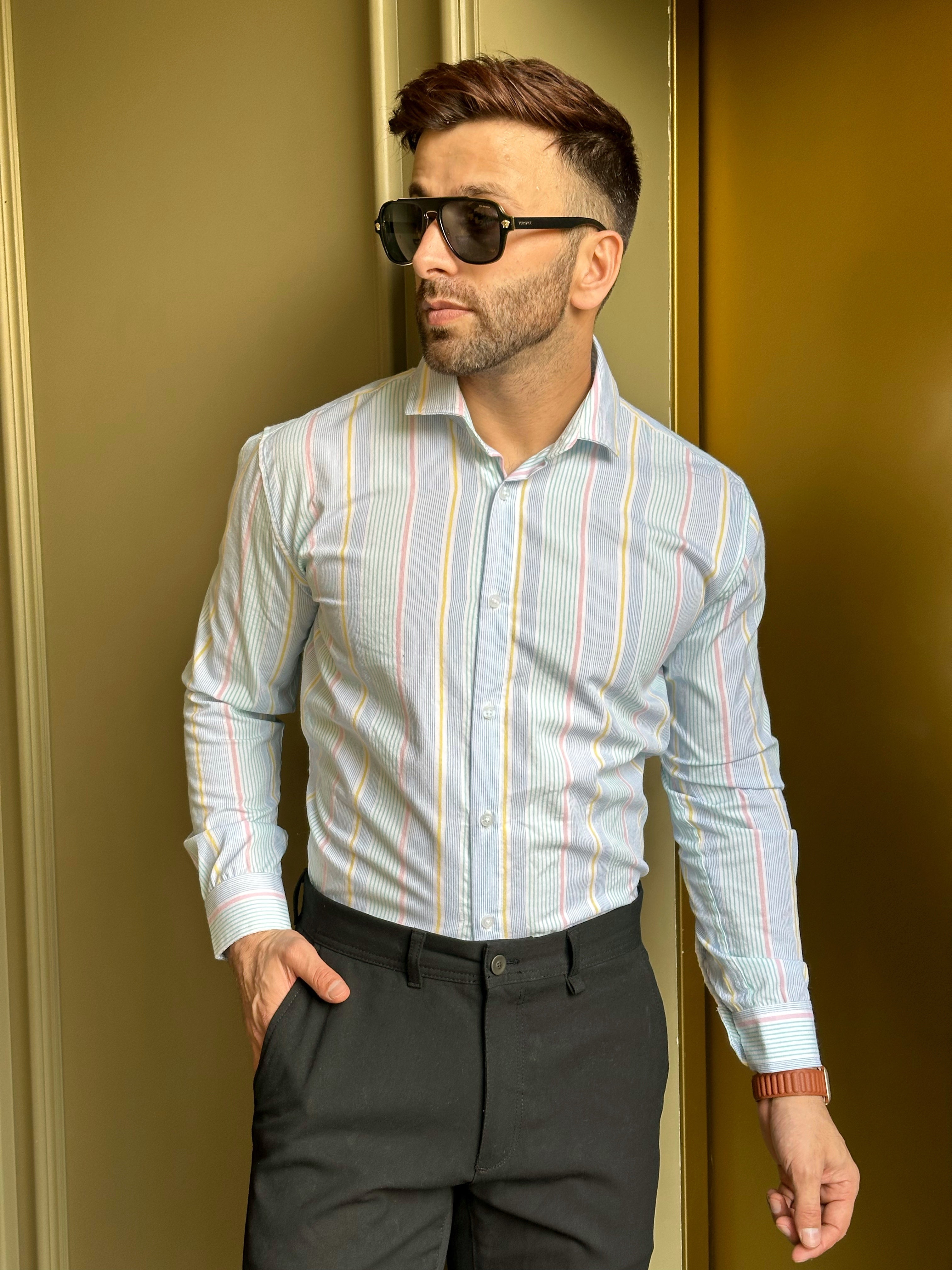 White Colored Stripe Cotton Shirt