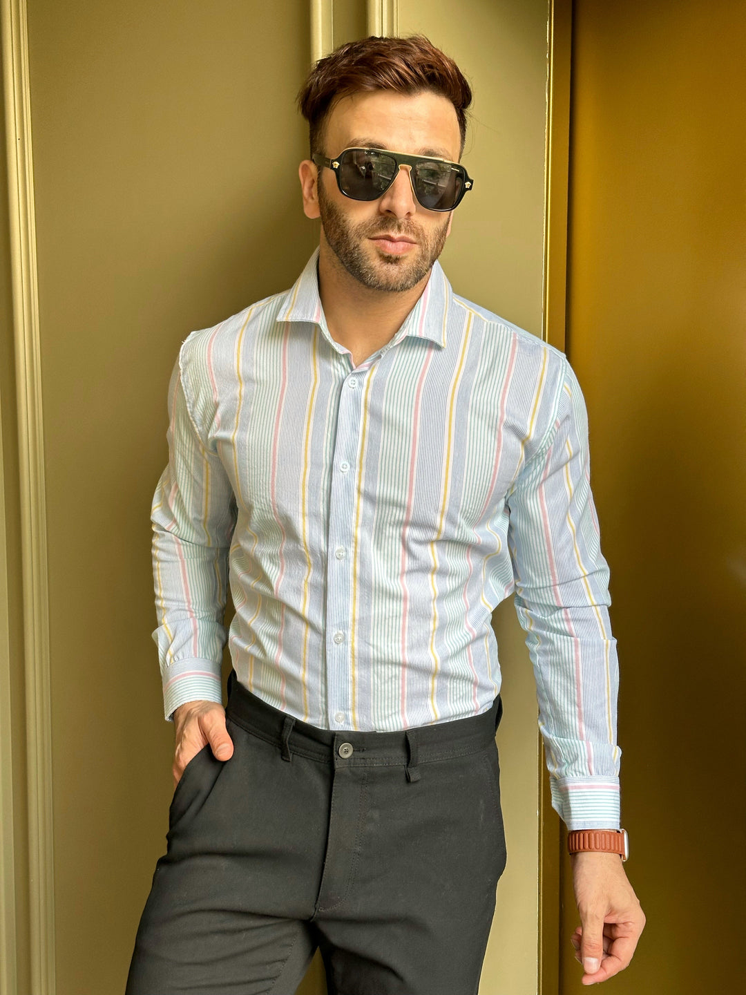 White Colored Stripe Cotton Shirt