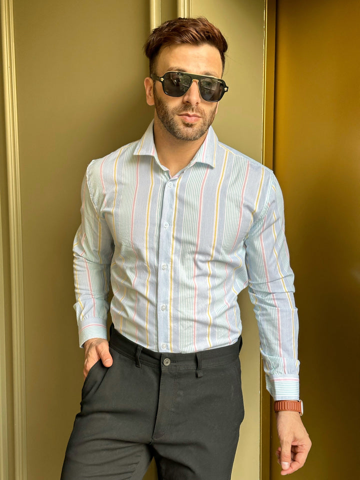 White Colored Stripe Cotton Shirt