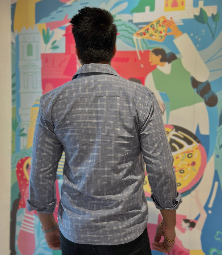 Warm  Blue Double Pocket Flannel Shirt
