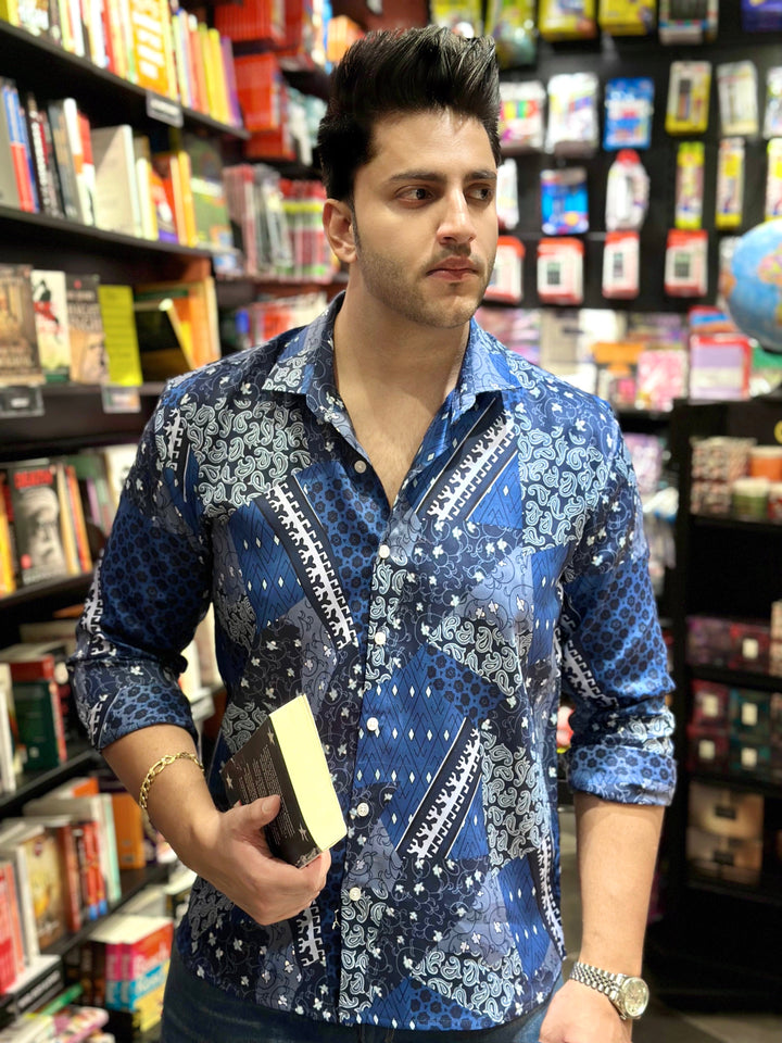 Blue Bohemian Printed Casual Rayon Shirt