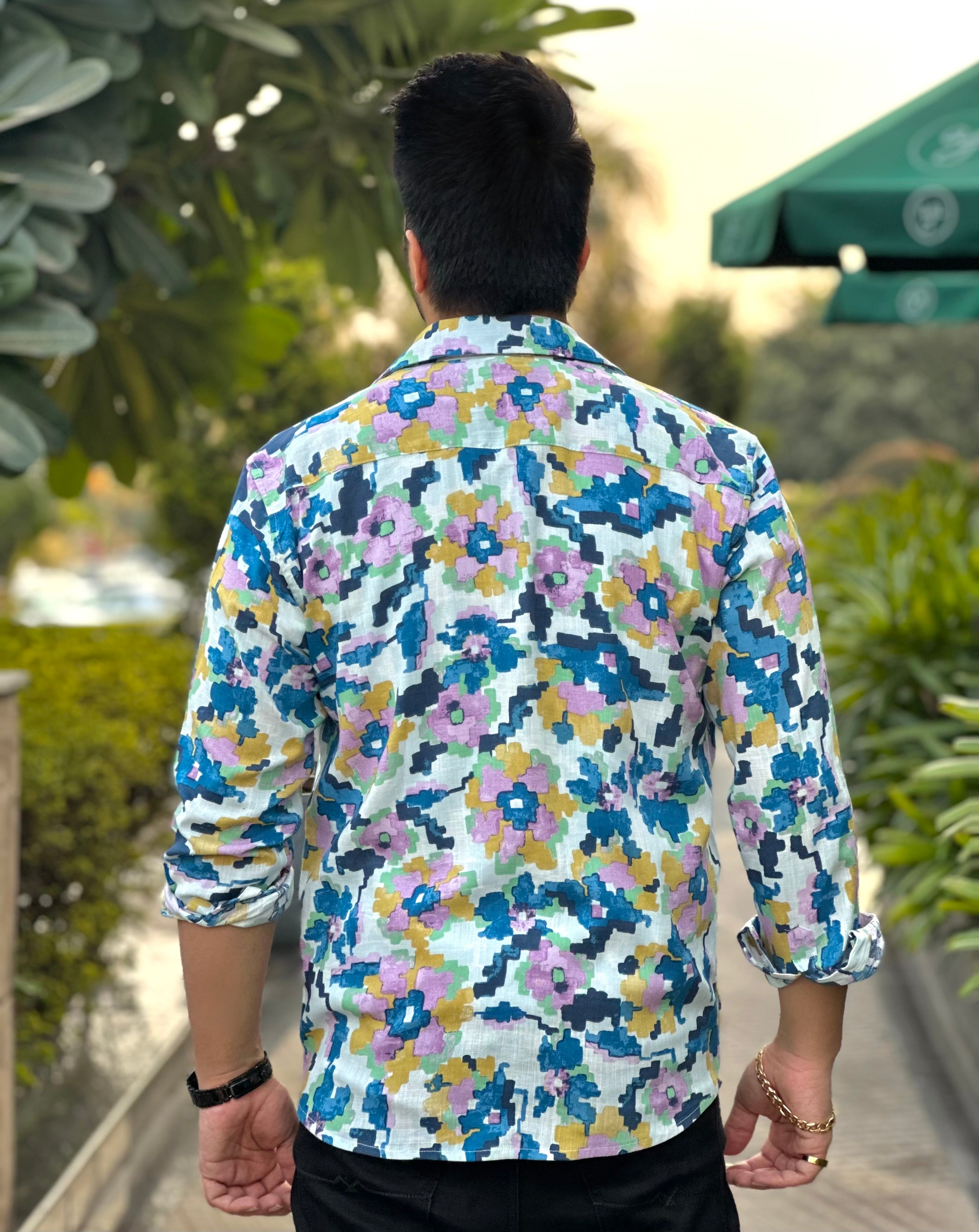 Gritstones Men Regular Full Sleeve White Yellow Floral Shirt