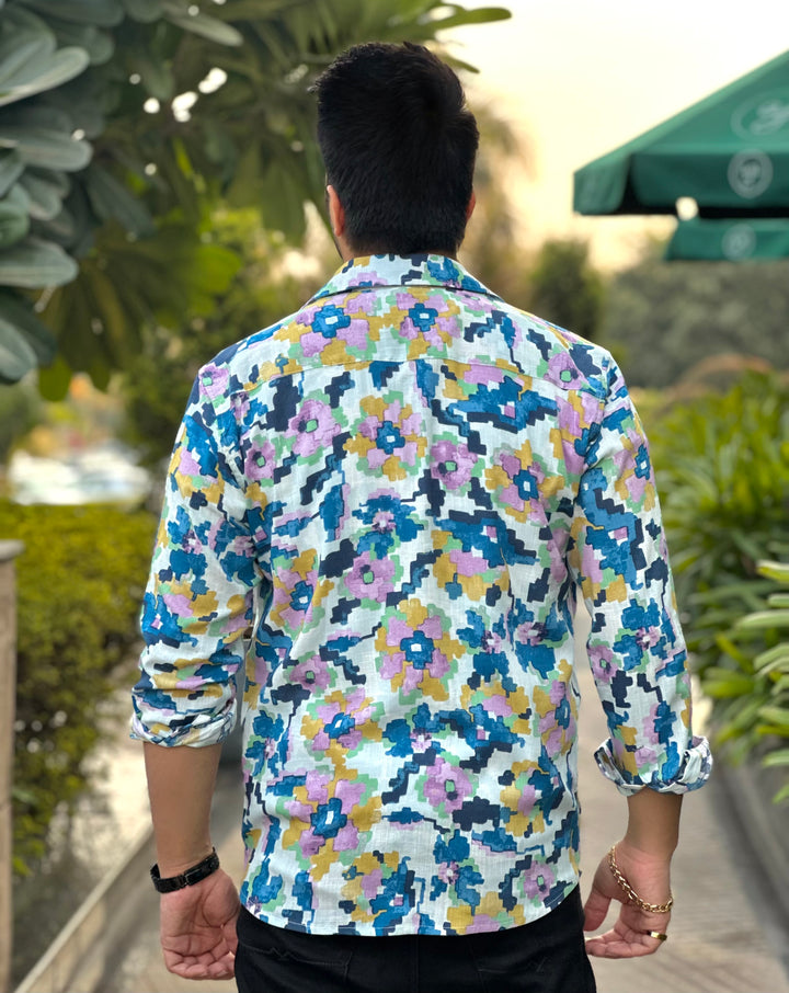 Gritstones Men Regular Full Sleeve White Yellow Floral Shirt