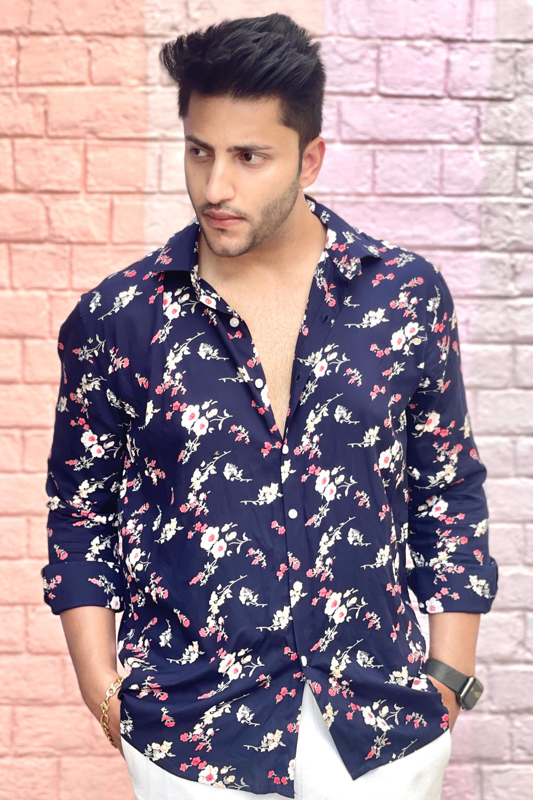 Navy Flower Print Shirt