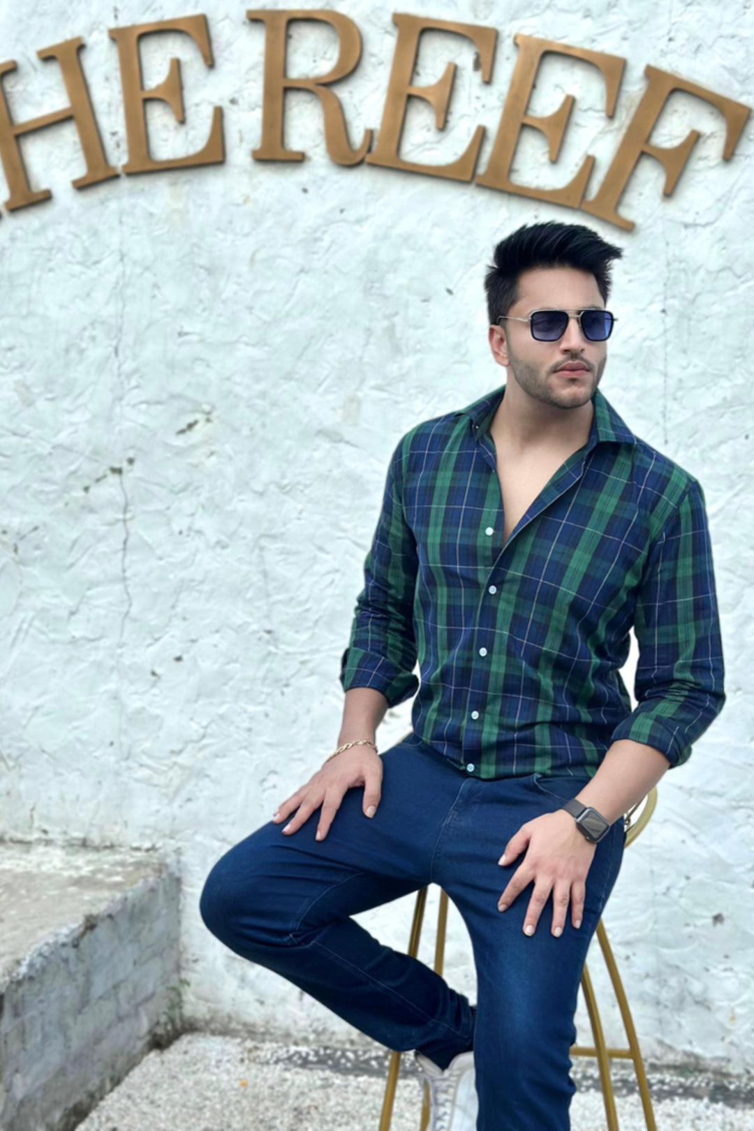 Full Sleeve Check Green Navy Shirt