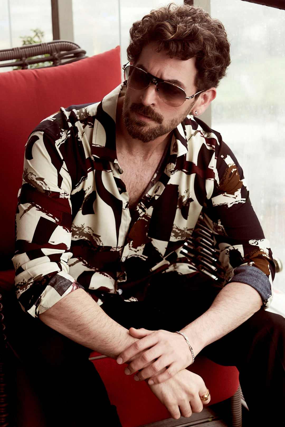 Full Sleeve White & Multi Rayon Shirt ( Neil Nitin Mukesh x Gritstones)