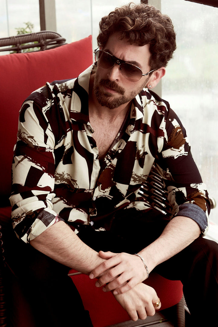 Full Sleeve White & Multi Rayon Shirt ( Neil Nitin Mukesh x Gritstones)