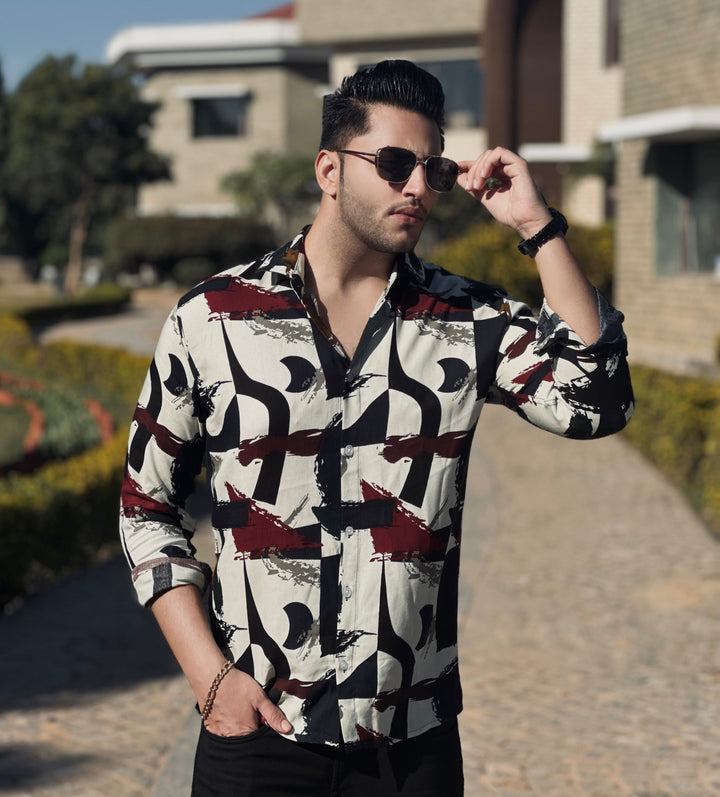 Full Sleeve White & Multi Rayon Shirt ( Neil Nitin Mukesh x Gritstones)