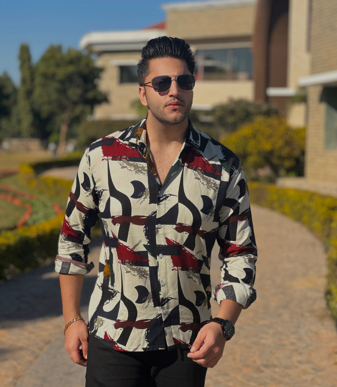 Full Sleeve White & Multi Rayon Shirt ( Neil Nitin Mukesh x Gritstones)