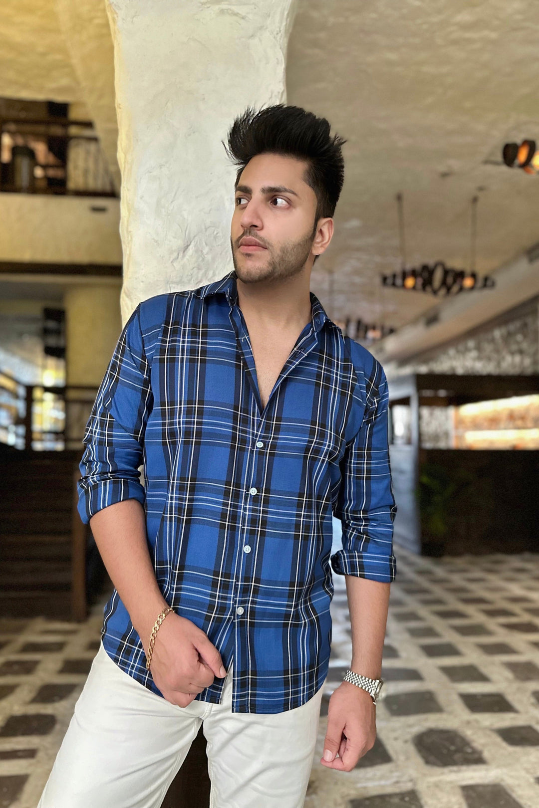 Classic Blue Check Casual Shirt
