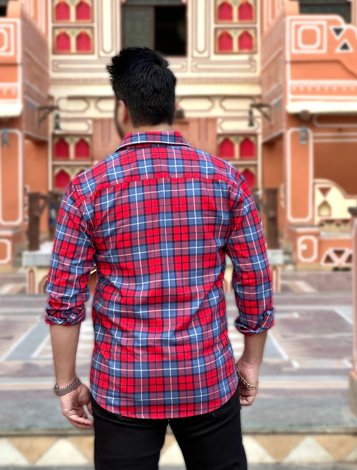 Red Blue Check Cotton Shirt