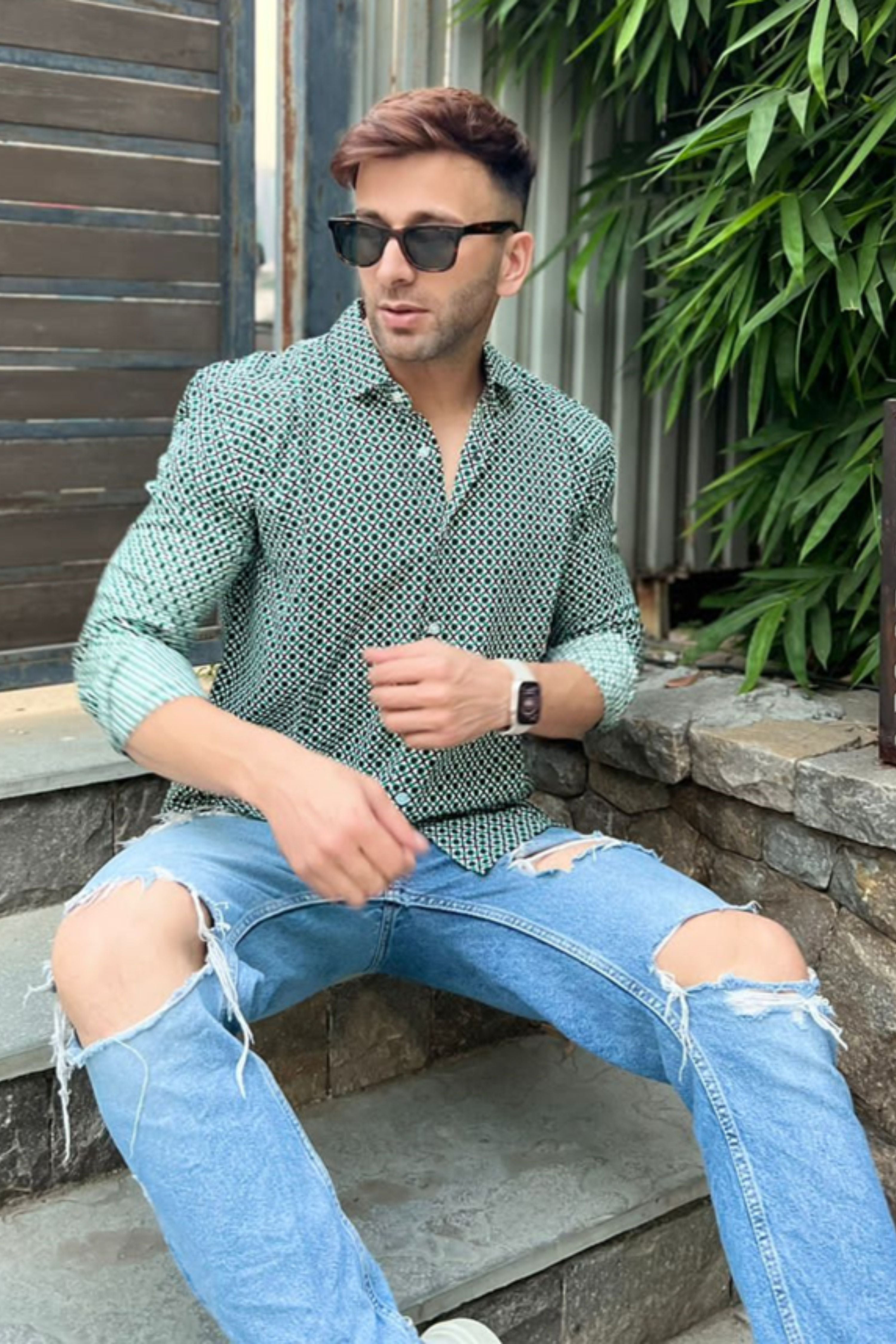Cool Green Geometric Print  Shirt