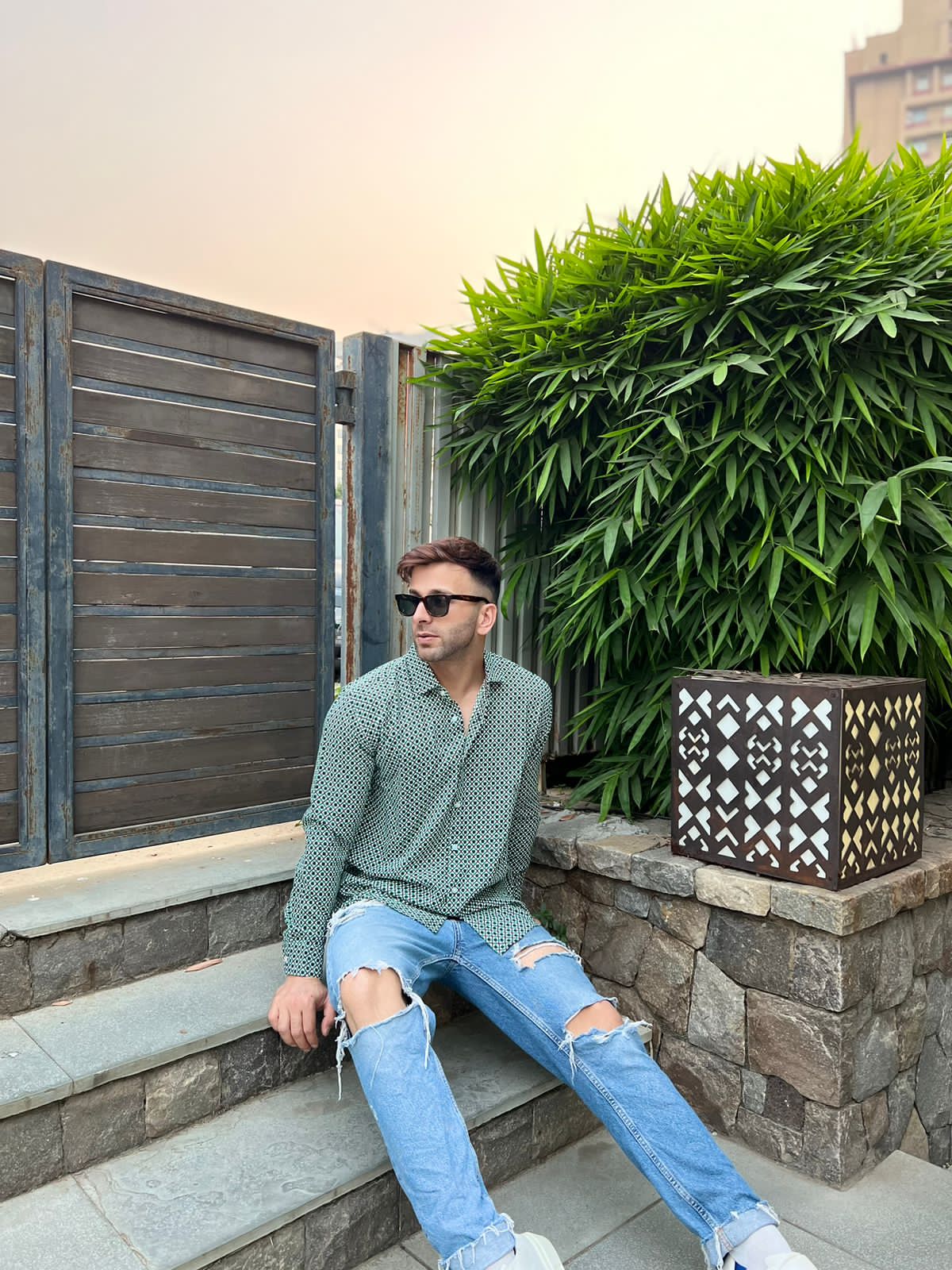 Cool Green Geometric Print  Shirt